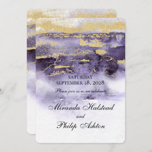 Amethyst und Gold Moderne Malerei Hochzeit Einladung