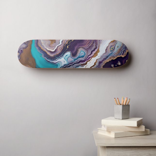 Amethyst und Türkis Abstrakt Skateboard (Wandkunst (Horz))