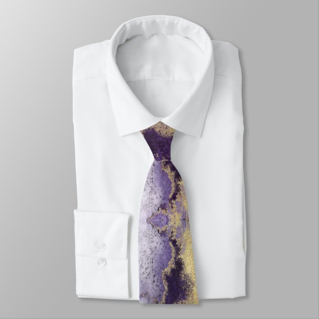 Amethyst Violet & Gold Wedding Neck Tie Krawatte (Gebunden)
