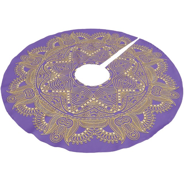 Amethyst Violett Purpur Mandala Stern Kunst Muster Polyester Weihnachtsbaumdecke (Schrägansicht)