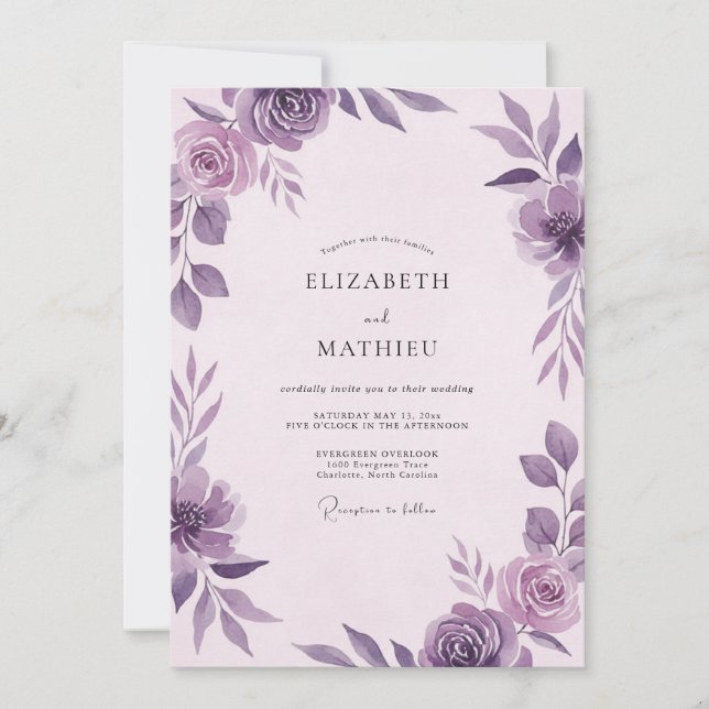 Amethyst-Violette Hochzeitblüte Einladung (Vorderseite)