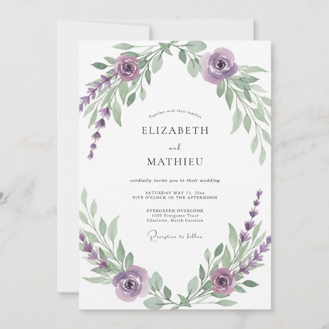 Amethyst-Violette-Reben-Hochzeit Einladung (Vorderseite)