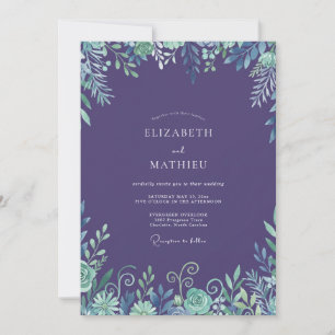 Amethyst-Wasserfarben-Laub-Hochzeit Einladung