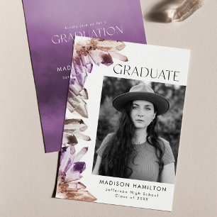 Amethyst Watercolor Crystal Foto Graduation Party Einladung