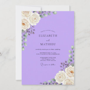 Amethyst Weiße Blütenblätter Hochzeit Einladung
