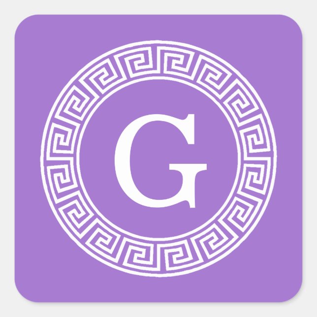 Amethyst Welch griechischer Schlüsselrahmen erste  Quadratischer Aufkleber (Vorderseite)