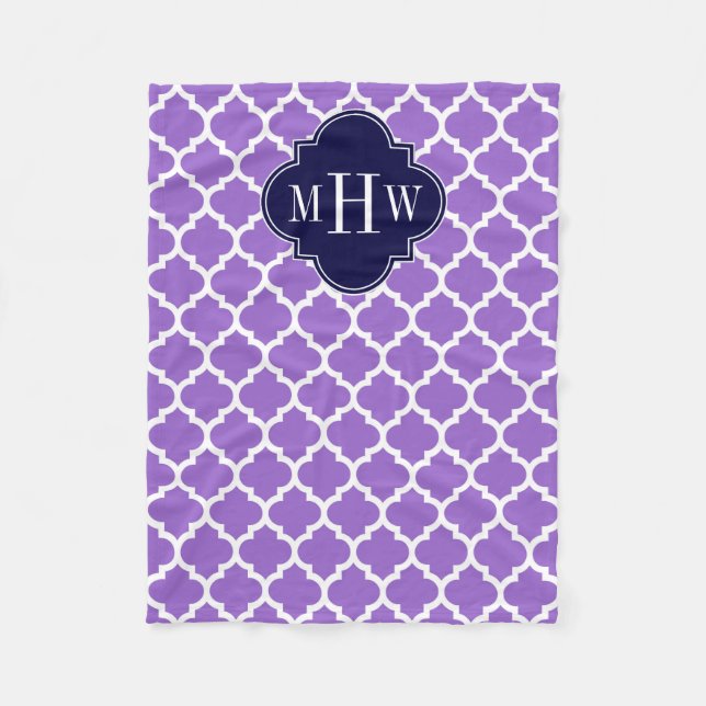 Amethyst White Marokcan #5 Navy 3 Initial Monogram Fleecedecke (Vorderseite)