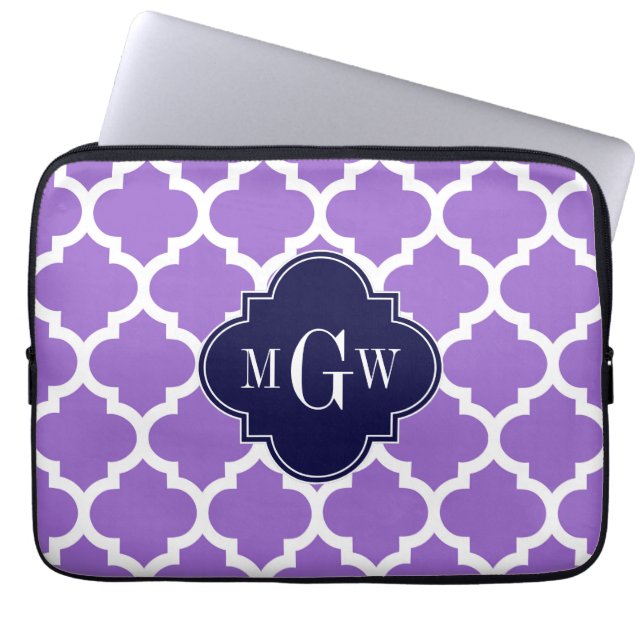 Amethyst White Marokcan #5 Navy 3 Initial Monogram Laptopschutzhülle (Vorderseite)