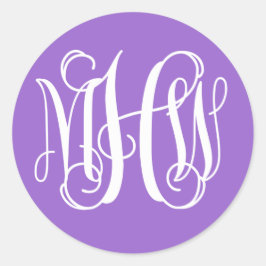 Amethyst White Preppy Vine Script Monogram DIY BG Runder Aufkleber