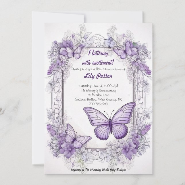 Amethyst Wings Baby Shower Einladung (Vorderseite)