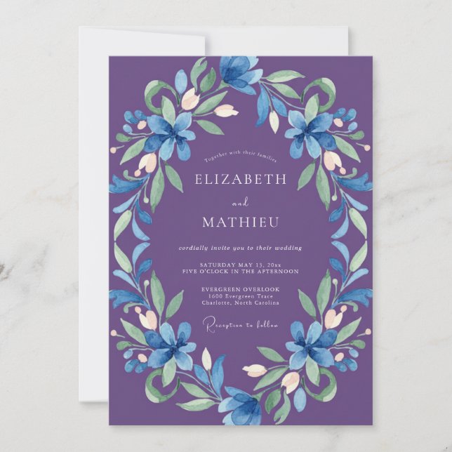 Amethystblaue Lilienhochzeit Einladung (Vorderseite)