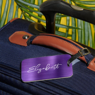 Amethystfolie Moderne Pinsel Schrift Vorname Gepäckanhänger