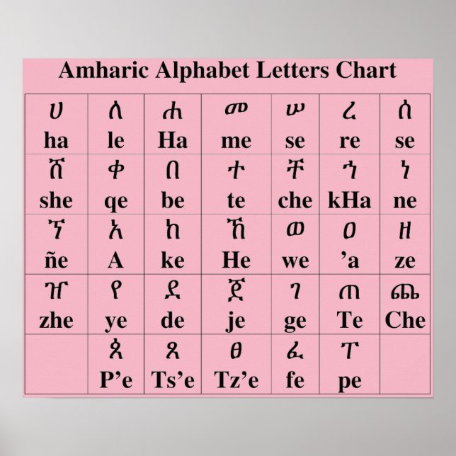 Amharic Alphabet Letters Chart - 33 Grad Poster (Vorne)
