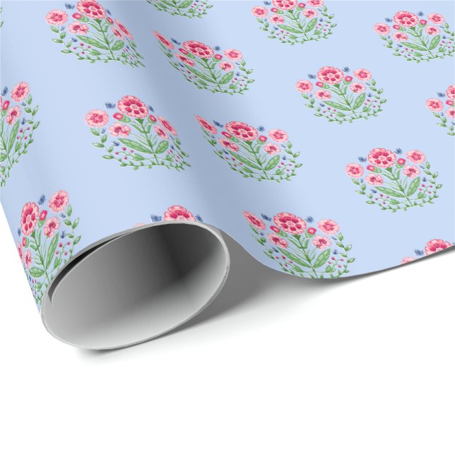 Amherst Blumenprint auf Blau  Geschenkpapier (Rolleneckpunkt)