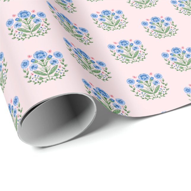 Amherst Blumenprint auf Rosa Geschenkpapier (Rolleneckpunkt)