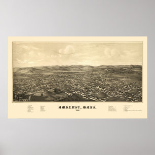 Amherst, MA Panorama Karte - 1886 Poster