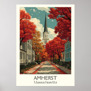 Amherst Massachusetts Vintage Herbststadt Kunst, D Poster