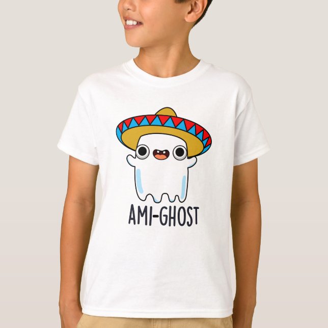 Ami-ghost Funny Mexican Ghost Pun Dark BG T-Shirt (Vorderseite)