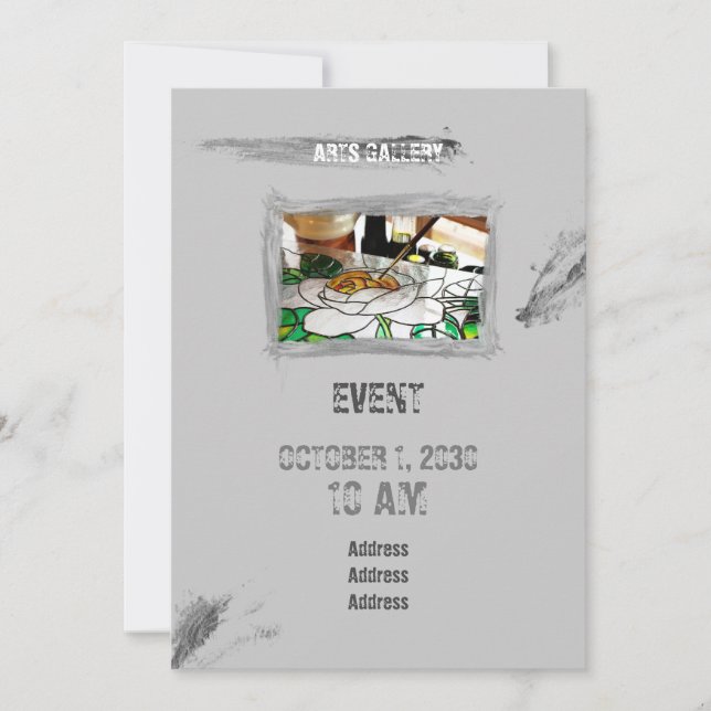 Amiable graue Pinselstriche handgezeichnete Kunst Einladung (Vorderseite)