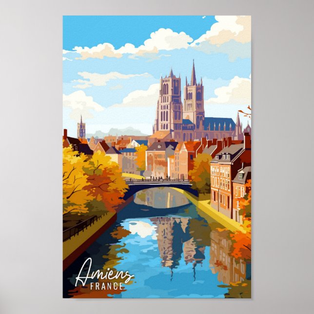 Amiens France Art Vintage Reise Illustration Poster (Vorne)