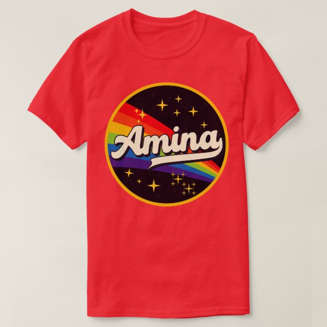 Amina Rainbow im Vintagen Stil T-Shirt (Design vorne)