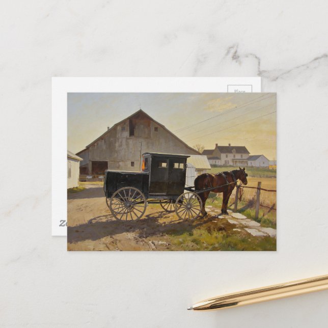 Amisch-Pferd-und-Buggy-Malerei Postkarte (Vorderseite/Rückseite Beispiel)
