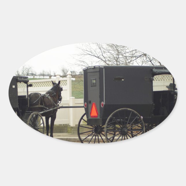 Amish Buggy "Parkplatz Lot" Ovaler Aufkleber (Vorderseite)