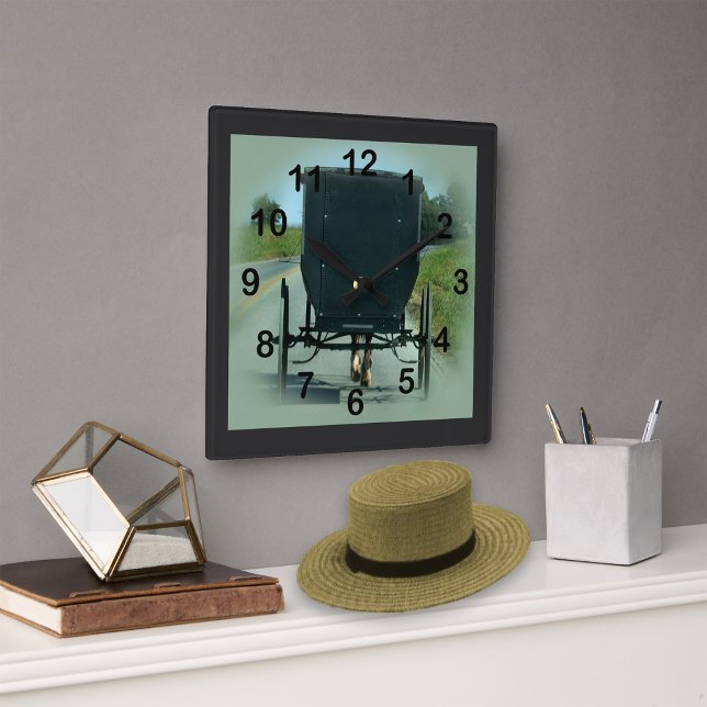 Amish Buggy Wall Clock Quadratische Wanduhr (Von Creator hochgeladen)