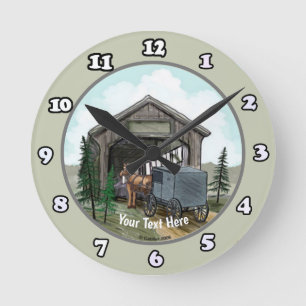 Amish Covered Bridge Round Clock Runde Wanduhr