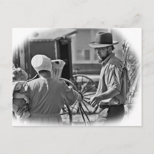 Amish Family-(b&w)-Postkarte Postkarte (Vorderseite)