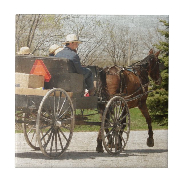 Amish Family Heading Zuhause Fliese (Vorderseite)
