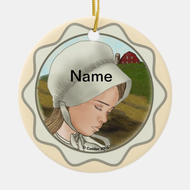 Amish Girl Bonnet-Ornament Keramik Ornament (Vorne)