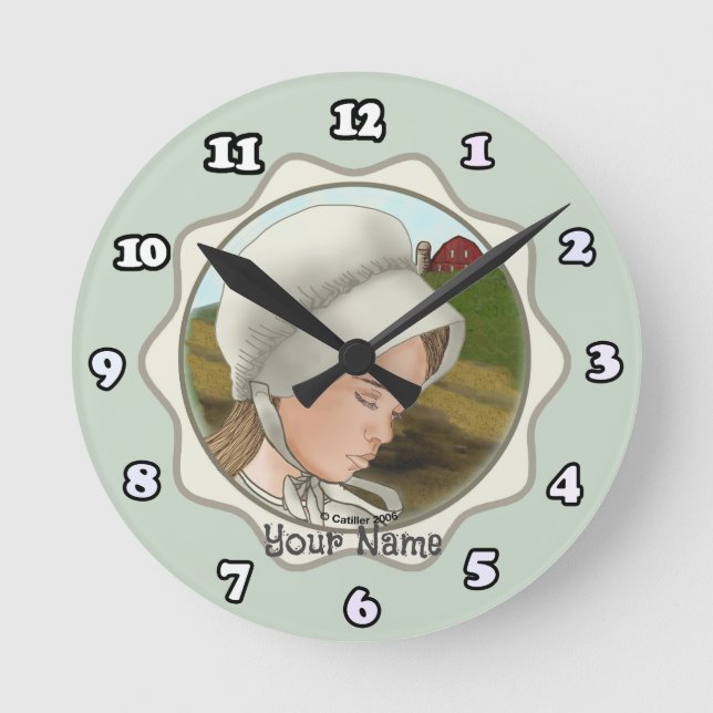 Amish Girl Bonnet Runde Wanduhr (Vorderseite)