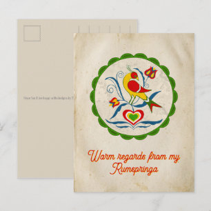 Amish - Hex-Symbol Distelfink Tulpen Herzen Wellen Postkarte