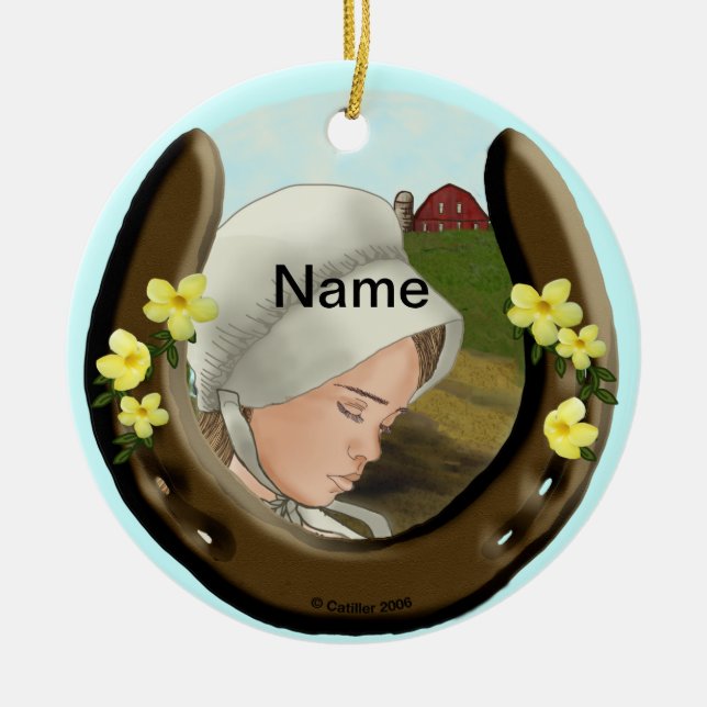 Amish Horseshoe Girl Keramik Ornament (Vorne)