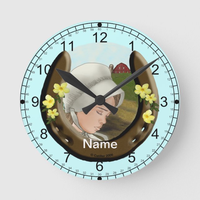 Amish Horseshoe Girl Runde Wanduhr (Vorderseite)