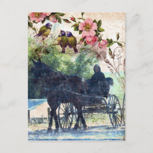 Amish Pferd und Buggy Birdie Texture Postkarte