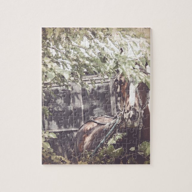 Amish Pferd und Buggy im Schatten Puzzle (Vertikal)