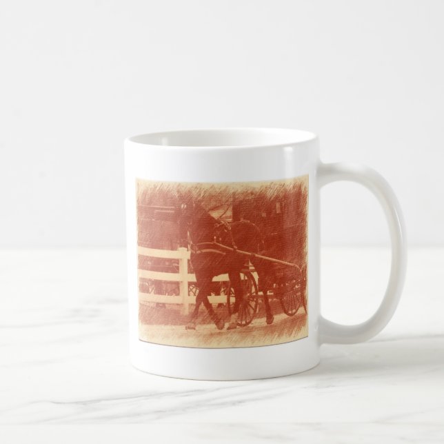 Amish Pferd und Buggy Sepia Tasse (Rechts)