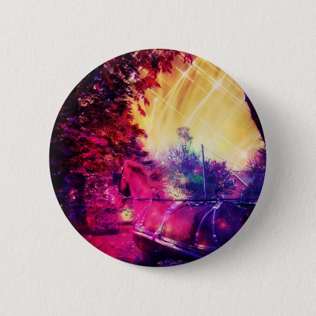 Amish Pferd und Buggy Trippy Art Button (Vorderseite)
