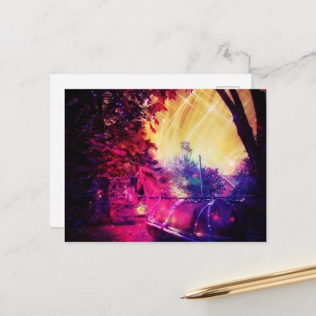 Amish Pferd und Buggy Trippy Art Postkarte (Vorderseite/Rückseite Beispiel)