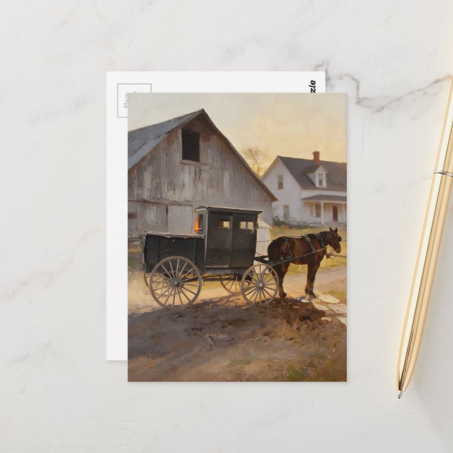 Amish-Pferd und Kutsche  Postkarte (Vorderseite/Rückseite Beispiel)
