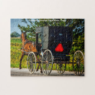 Amish Pferdekutsche Indiana. Weihnachten Pferdekut Puzzle