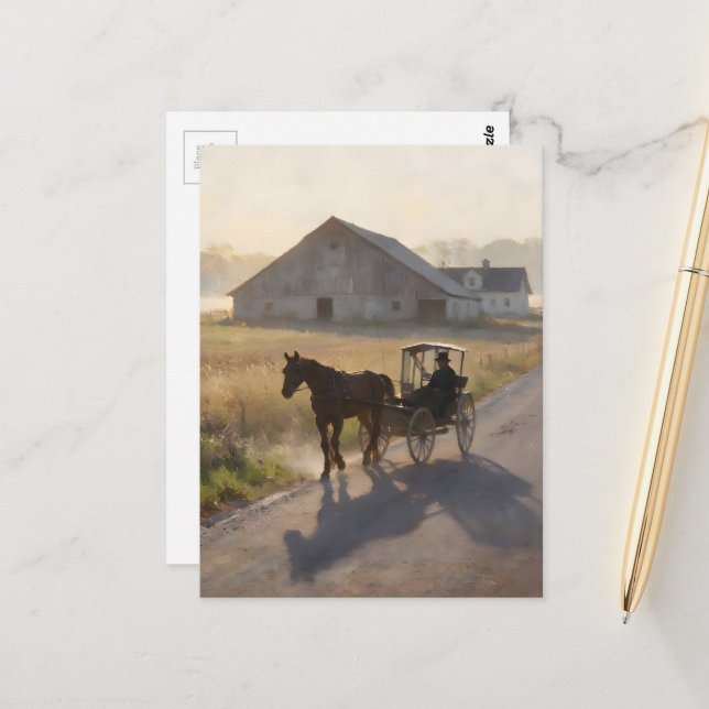 Amish-Pferdemalerei Postkarte (Vorderseite/Rückseite Beispiel)