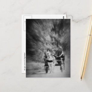 Amish-Ponycart Schwarz-Weiß-Bewegungsunschärfe Postkarte