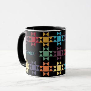 Amish Quilt Bright Farben auf schwarz Personalisie Tasse