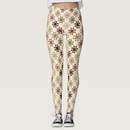Amish Quilt Print Cream Neutral Farben Gemustert Leggings