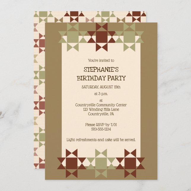 Amish Quilt Print Quilt Themed Custom Party Inv Einladung (Vorne/Hinten)