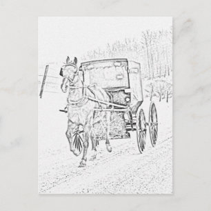 Amish Sketch-Pferd und Buggy-Postkarte Postkarte