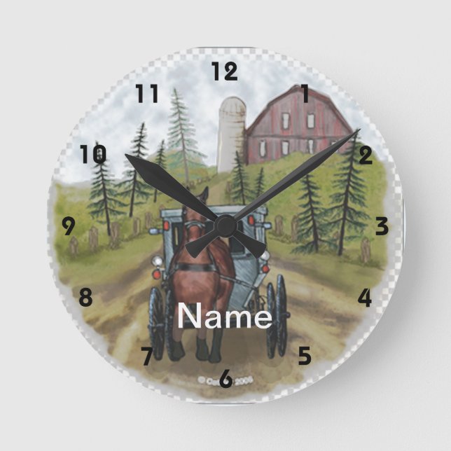 Amish Town Day Clock Runde Wanduhr (Vorderseite)